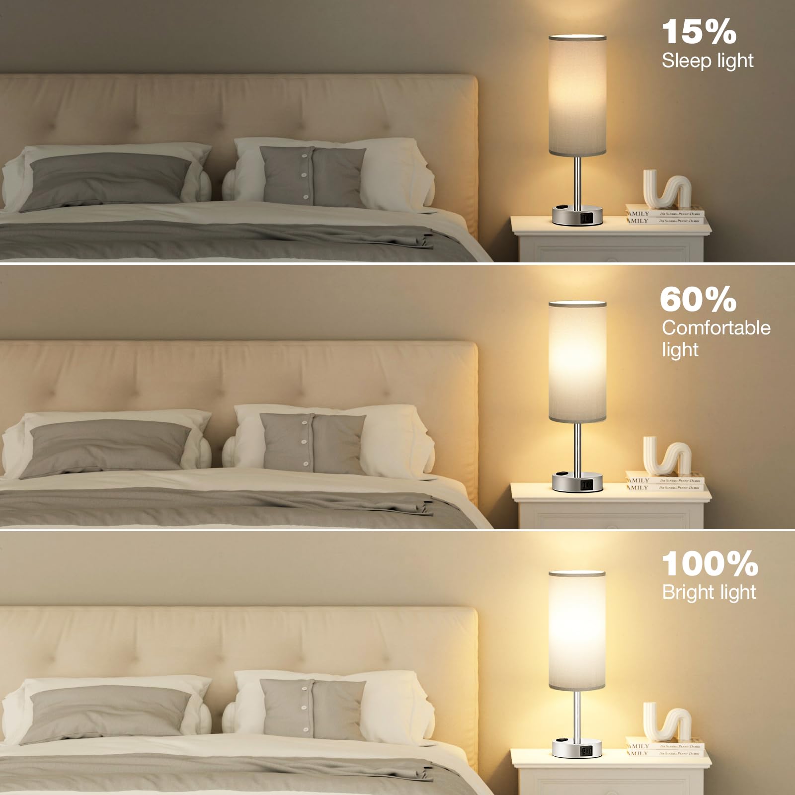 Fenmzee grey nightstand lamp outlet adds power for accessories