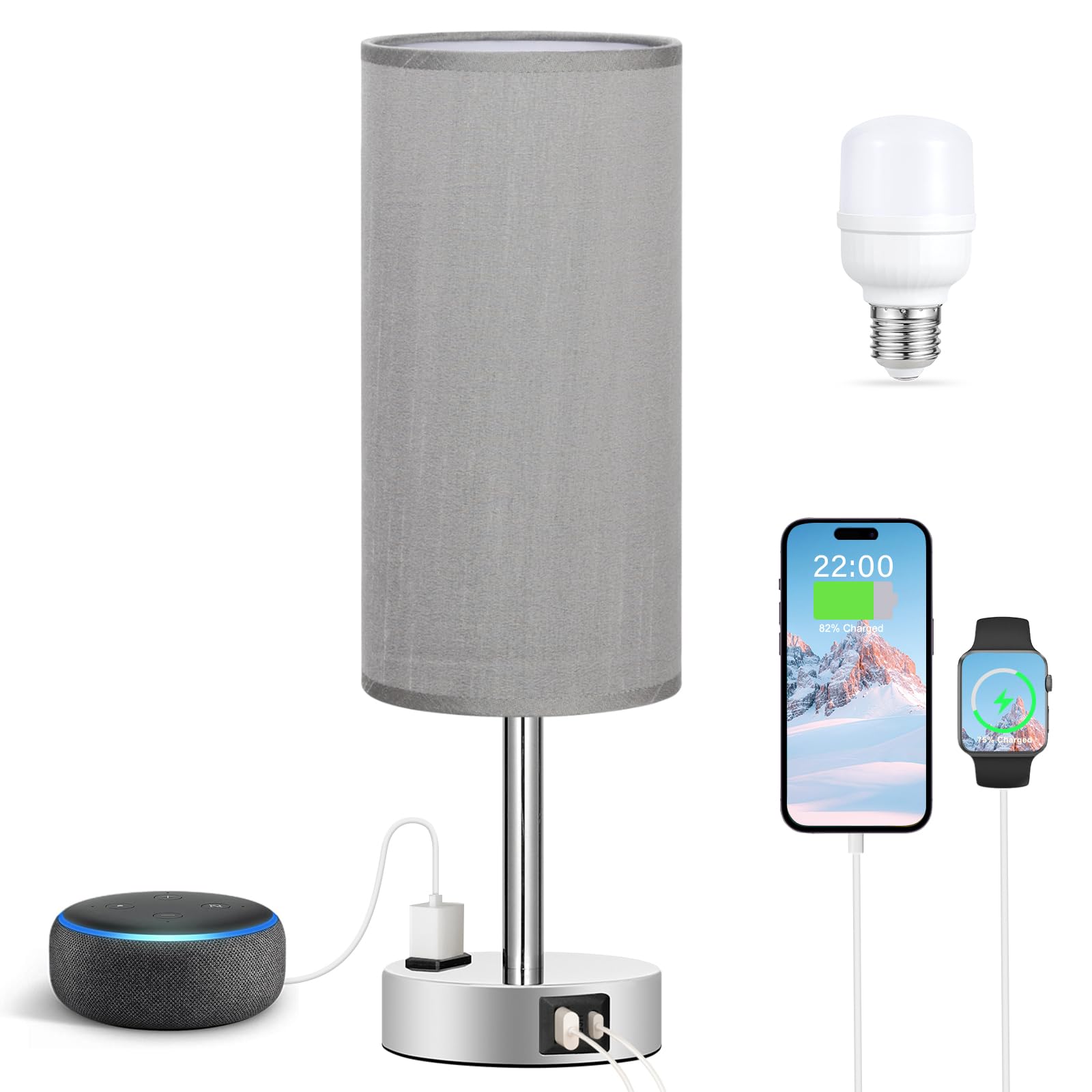 Fenmzee grey nightstand lamp shade assembly for easy setup