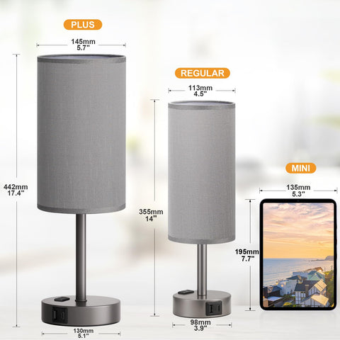 Fenmzee grey nightstand lamp showing USB-C port for fast charging.