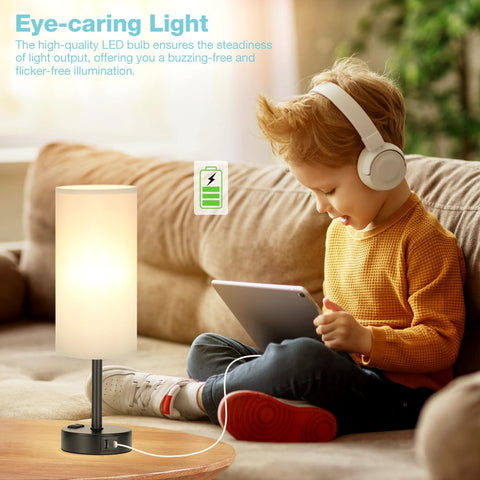 Fenmzee grey touch bedside lamp in a cozy bedroom scene