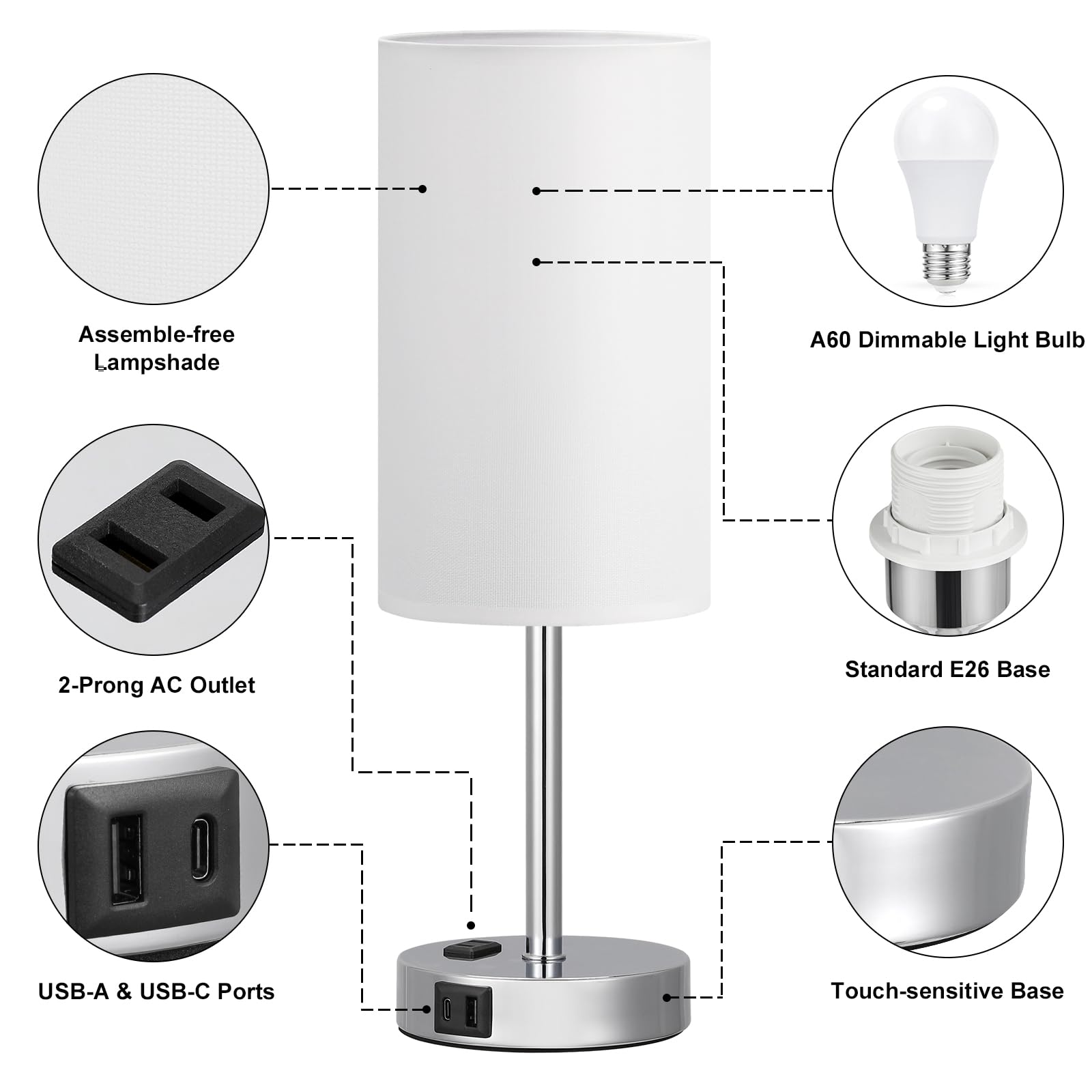 Fenmzee lamp's multiple ports keep phones and accessories powered.