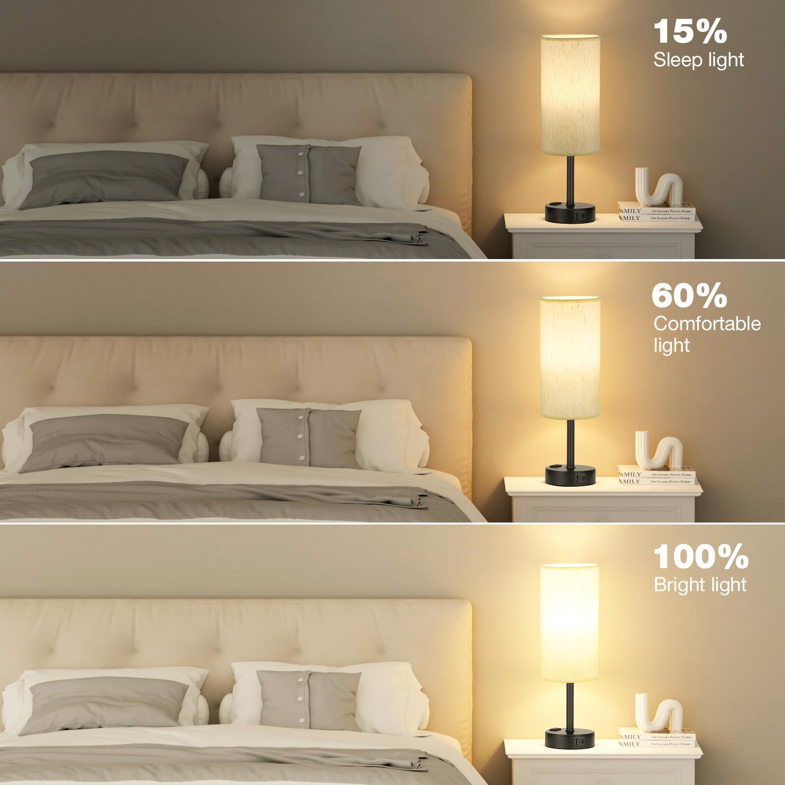 Touch-control base enables easy brightness adjustments.