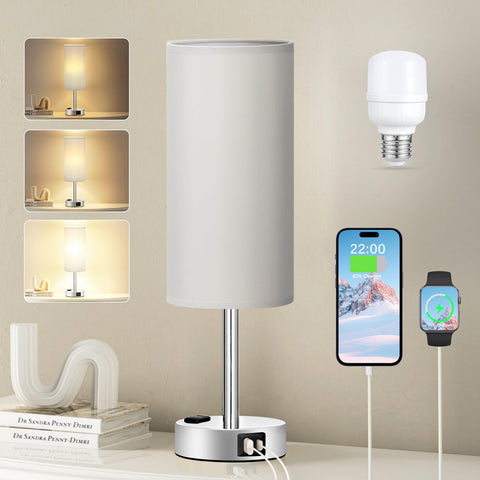 Fenmzee light grey table lamp on nightstand with touch-dimming for mood lighting