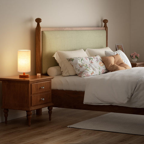 Fenmzee linen shade softens light for a gentle glow