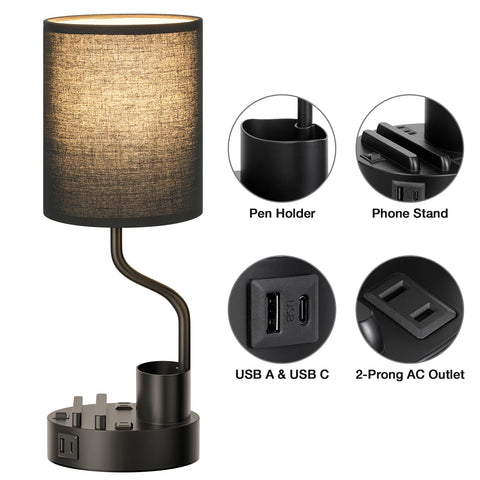 Fenmzee living room or dorm lamp with charging ports.