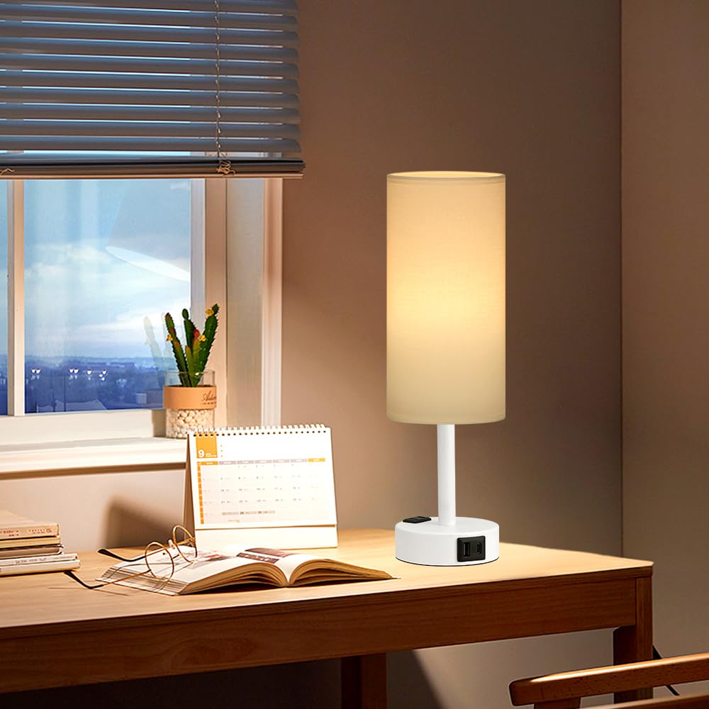 Fenmzee matte white bedside lamp on a bedside table for compact space use.