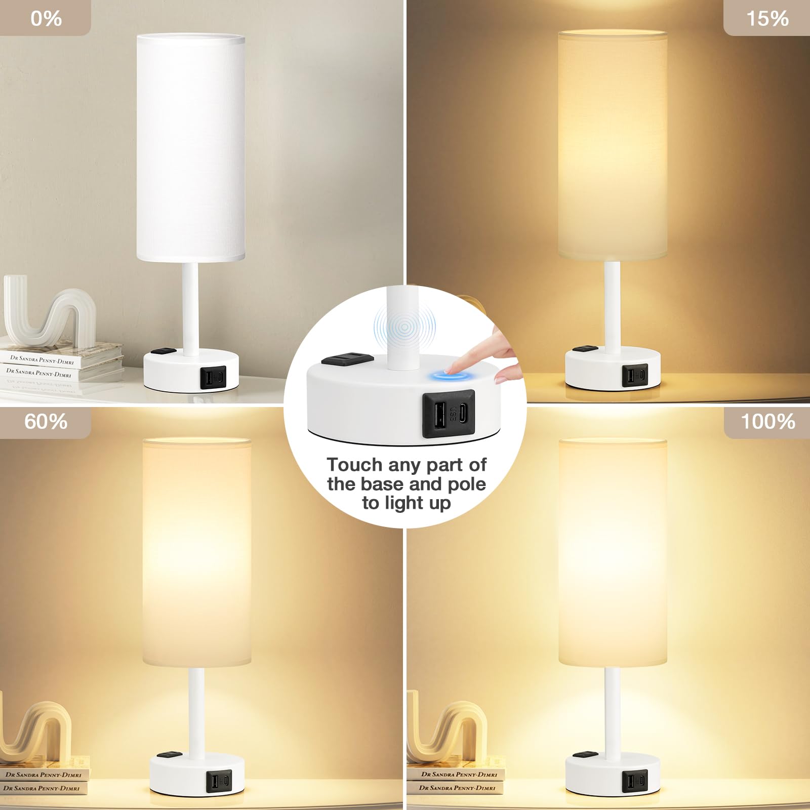 Fenmzee bedside lamp USB-C port enables fast charging at night.
