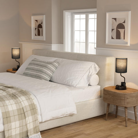 Fenmzee modern black base with beige shade complements bedroom and office decor.