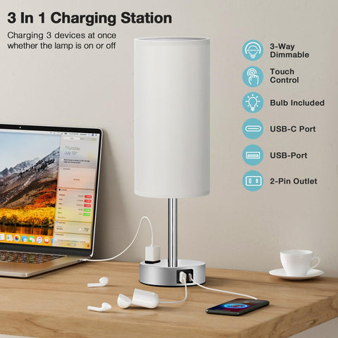 Fenmzee nightstand lamp with USB-C port for fast device charging