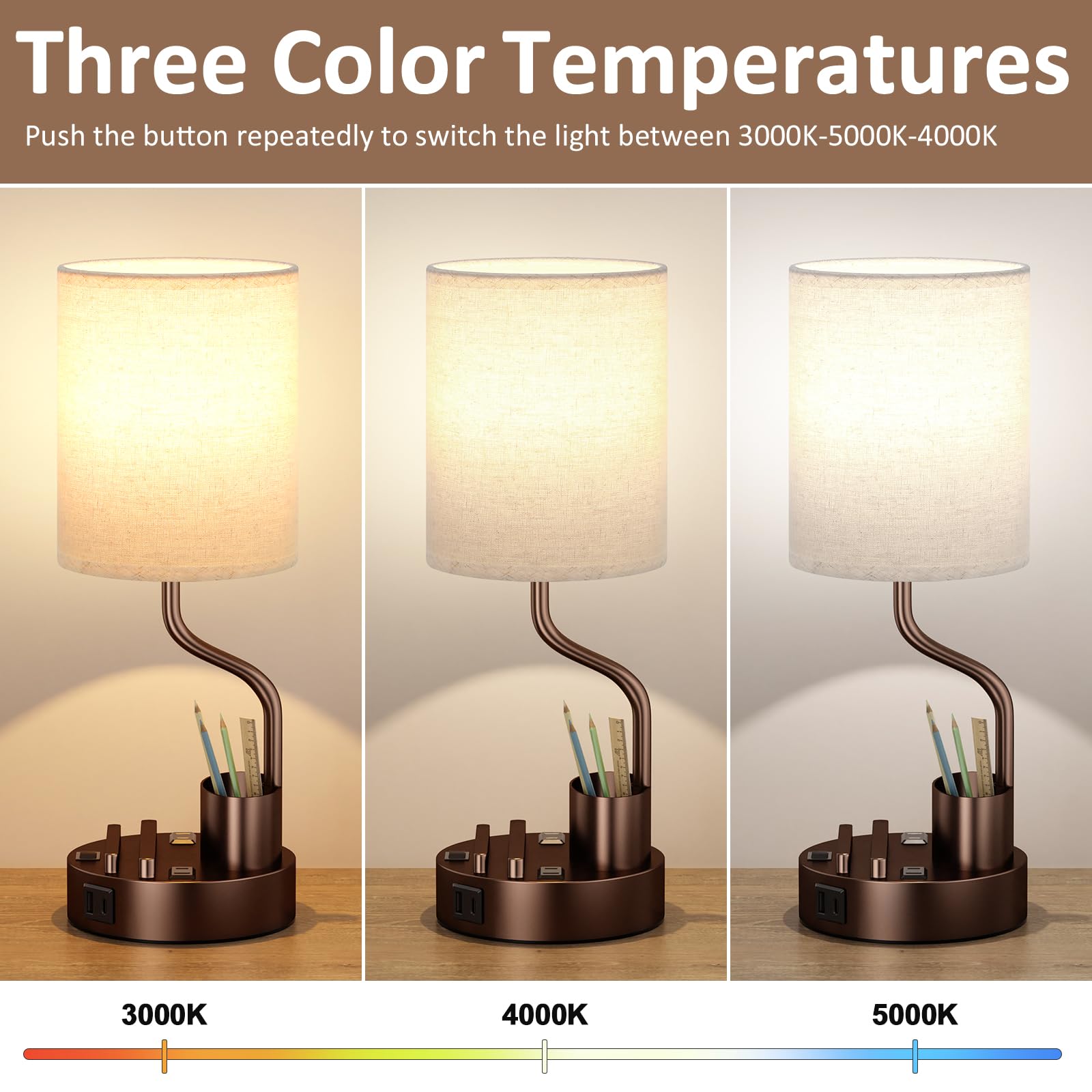 Fenmzee nightstand lamps with built-in phone holder keeps devices within reach