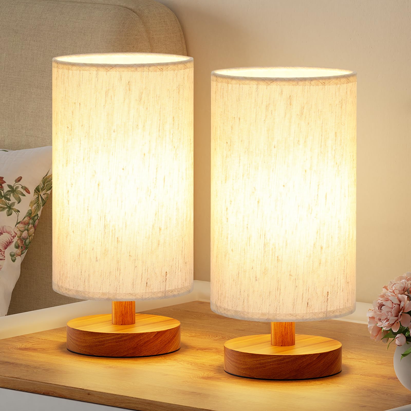 Fenmzee small lamps with cream shade offer cozy bedside lighting for evening reading.