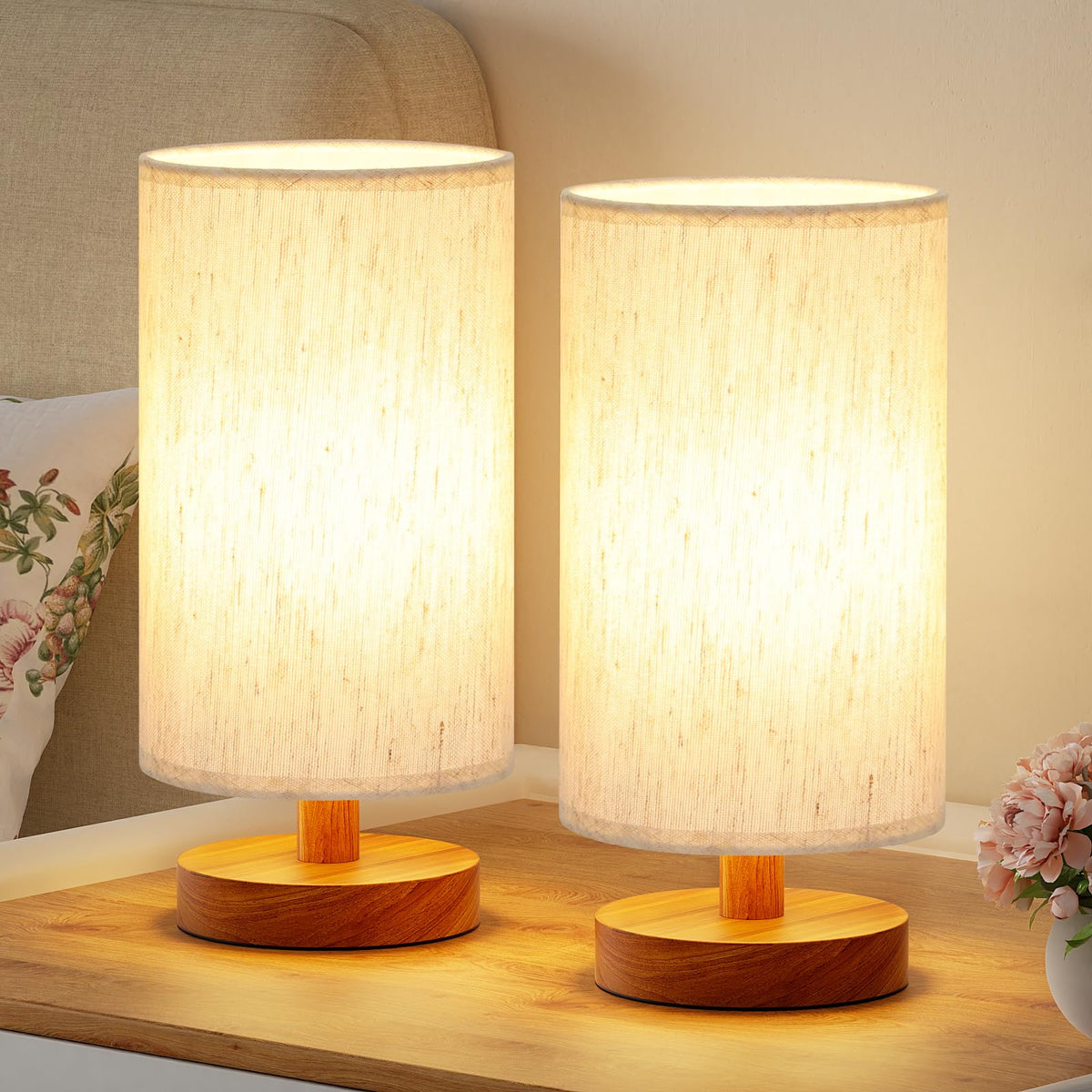 Fenmzee small lamps with cream shade offer cozy bedside lighting for evening reading.