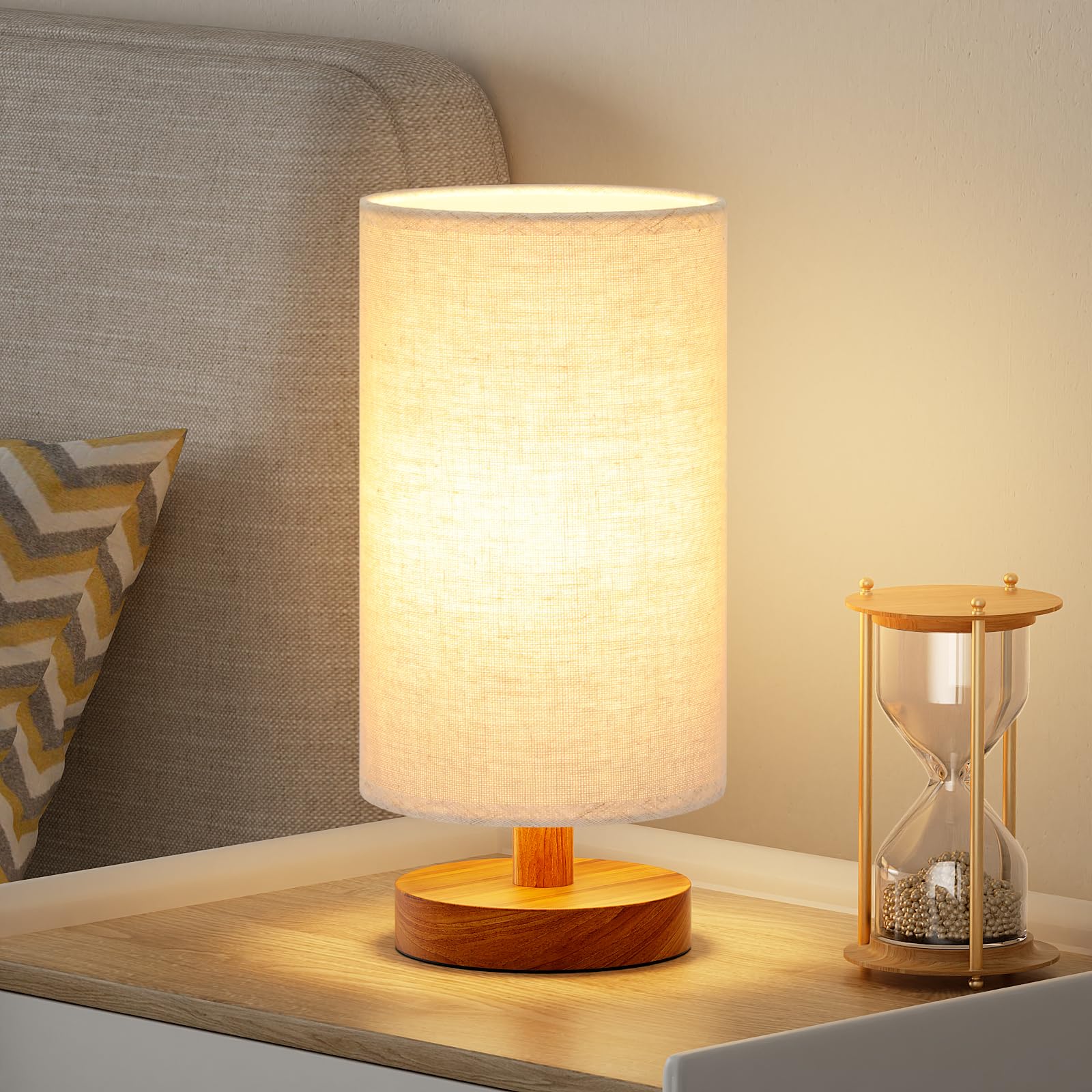 Fenmzee small table lamp in a bedroom with beige shade for cozy lighting