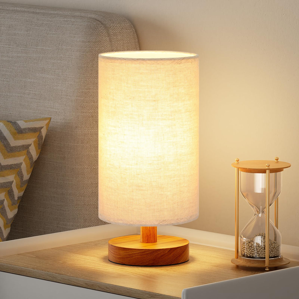 Fenmzee small table lamp in a bedroom with beige shade for cozy lighting