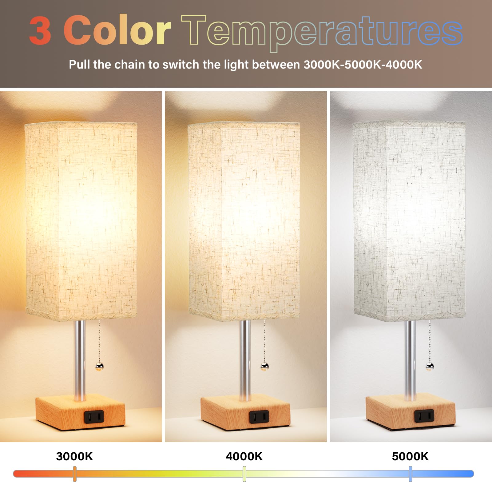 Fenmzee table lamp demonstrating 3-color temperature settings for home and work.