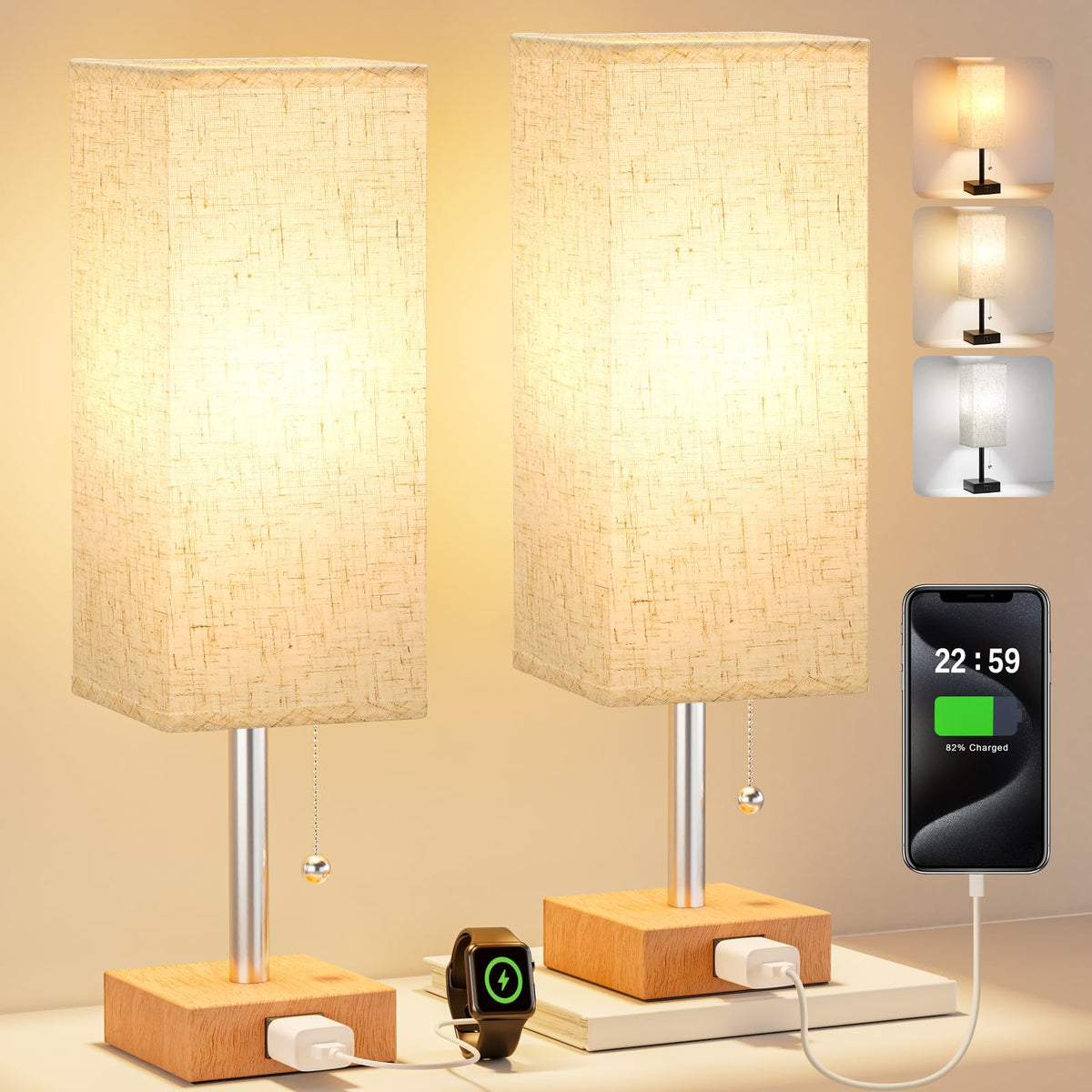 Fenmzee table lamp set on two nightstands with versatile light options for mood and tasks.