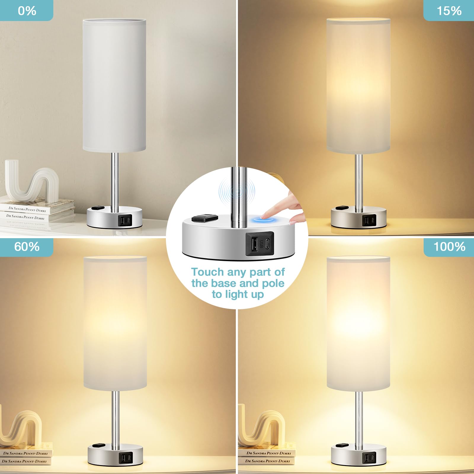 Fenmzee table lamp showing touch-control base for quick brightness adjustment