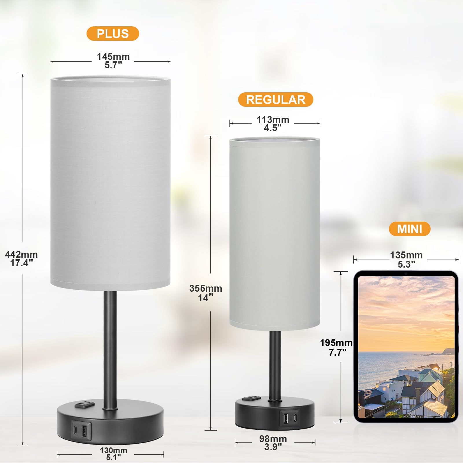 Fenmzee grey lamp lit at low brightness for cozy reading at night