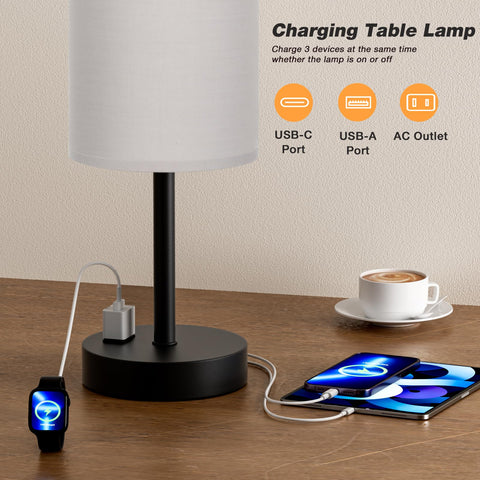 Fenmzee grey lamp showing USB-A port for extra device charging