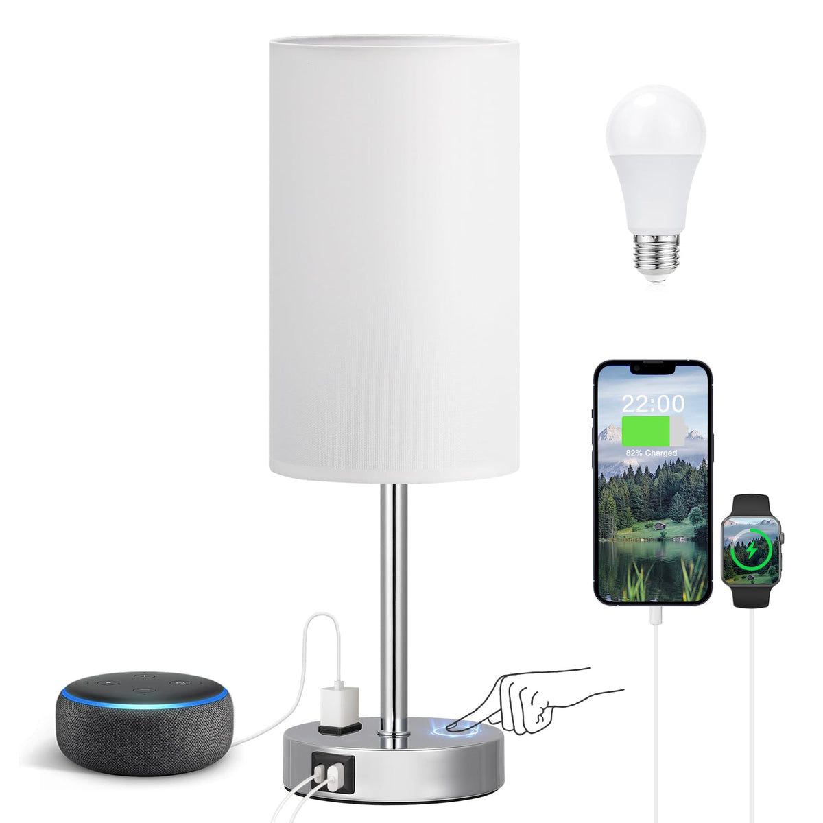 Fenmzee touch bedside lamp emits a soft night light for late-night reading.