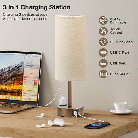 Fenmzee bedside lamp with touch control for easy brightness adjustments.