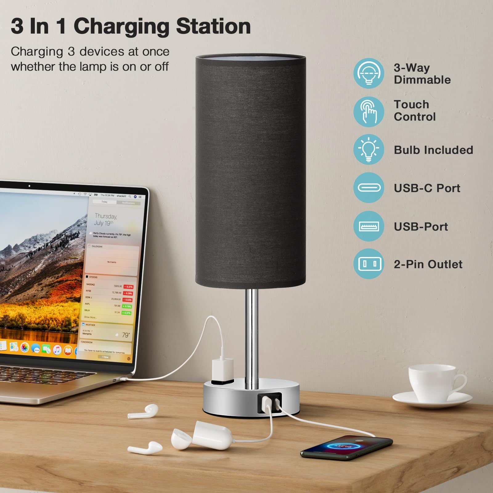 Fenmzee touch dimmable lamp offering three brightness levels for reading or relaxation