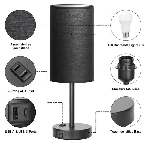 Fenmzee Touch Nightstand Lamp AC outlet provides convenient power access