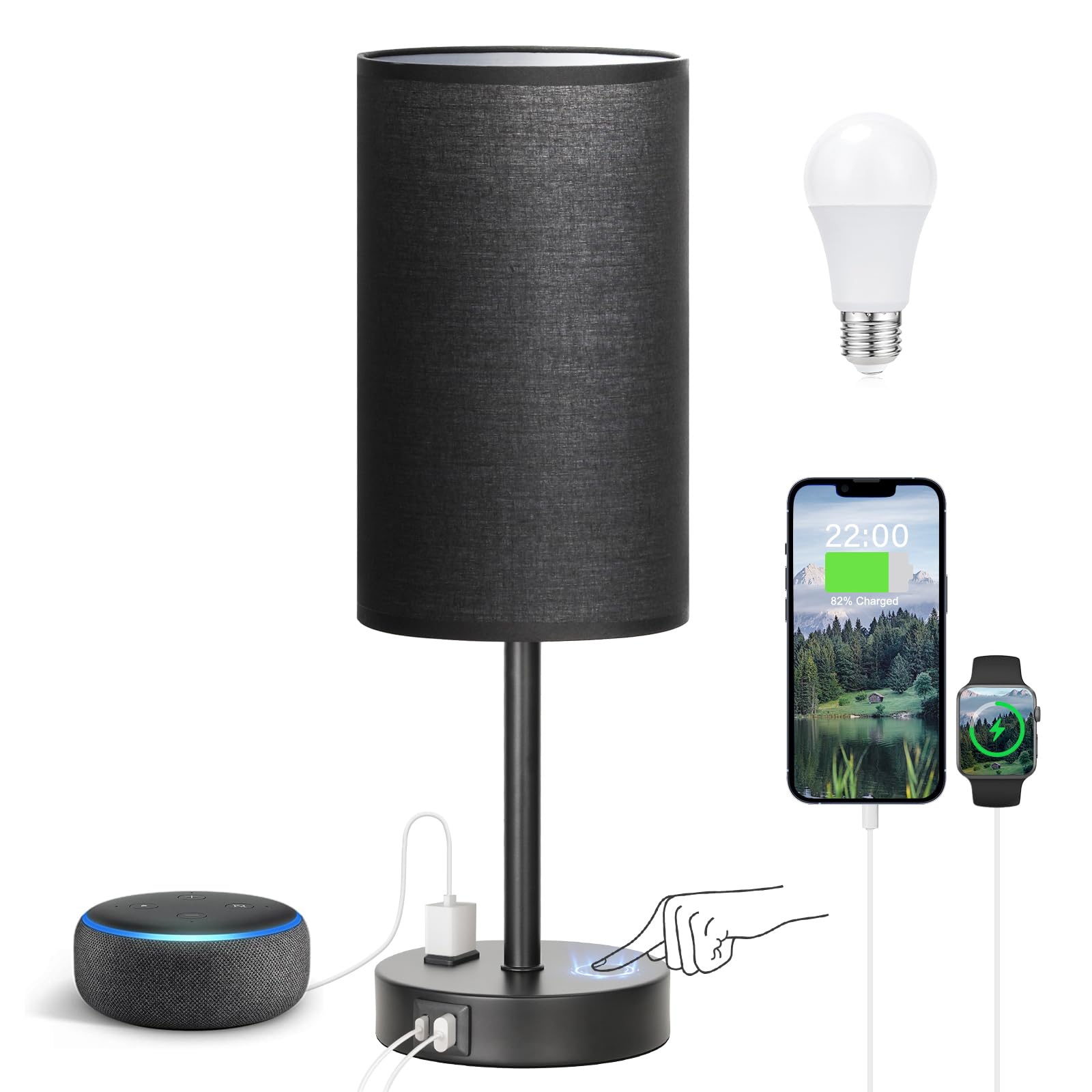 Fenmzee Touch Nightstand Lamp with black base for ambient bedside lighting