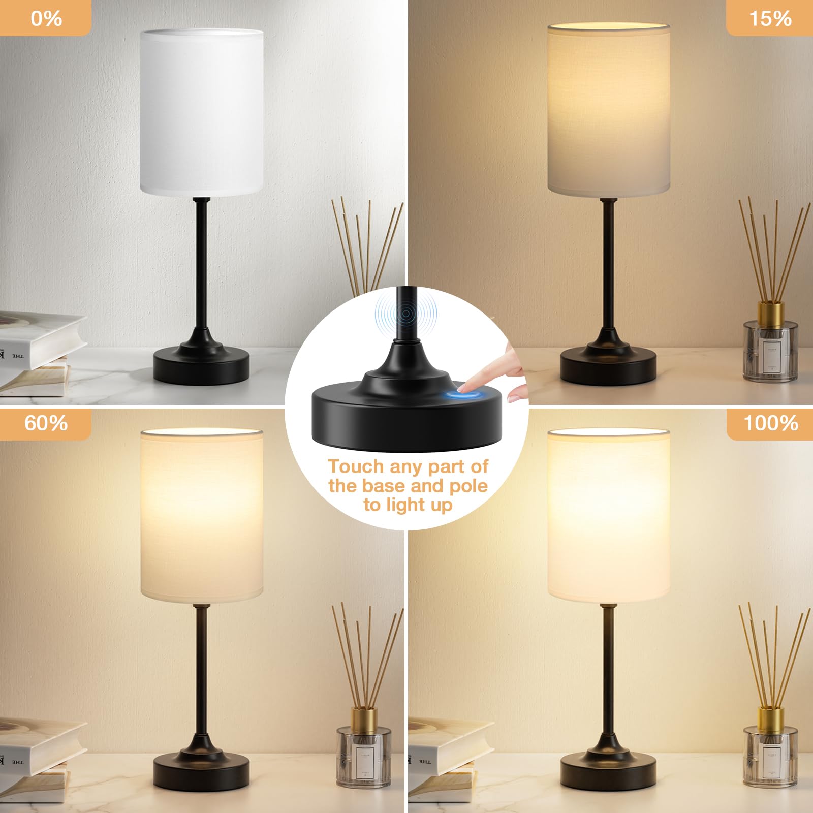 Linen shade on Fenmzee lamp creating soft ambient light in a bedroom