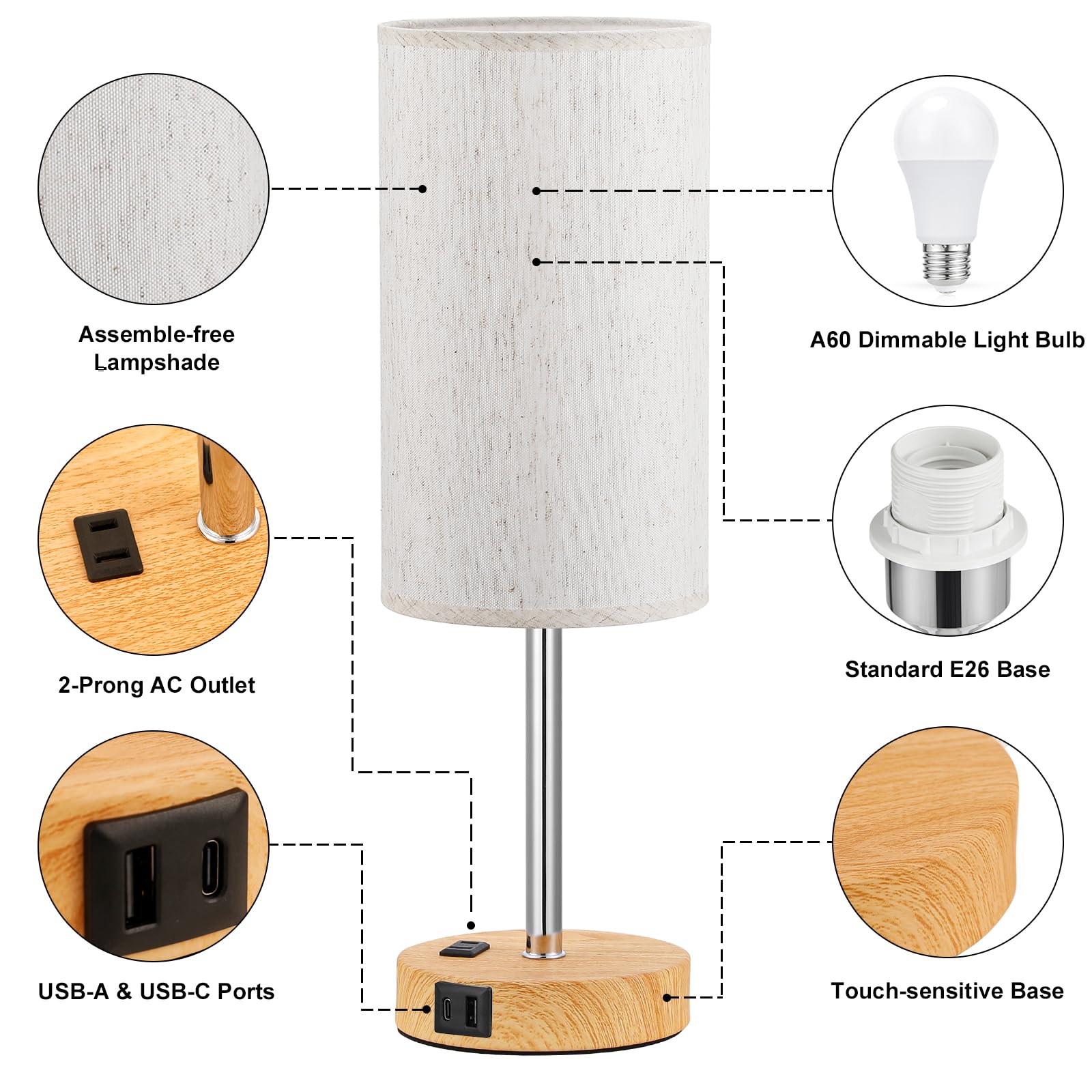Fenmzee lamp built-in outlet powers small appliances without clutter.