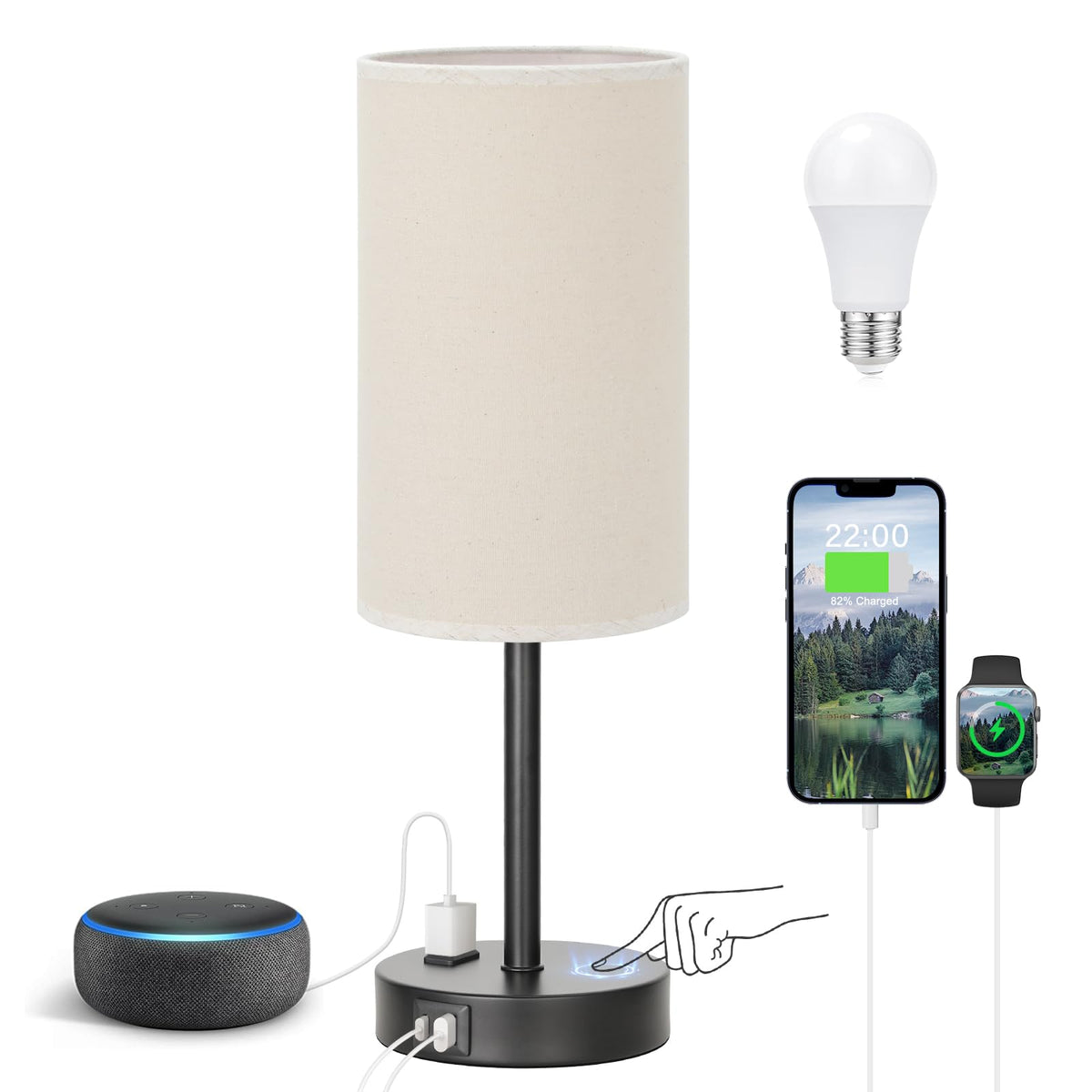 Fenmzee Touch Table Lamp with beige-base provides soft ambient light for bedrooms.