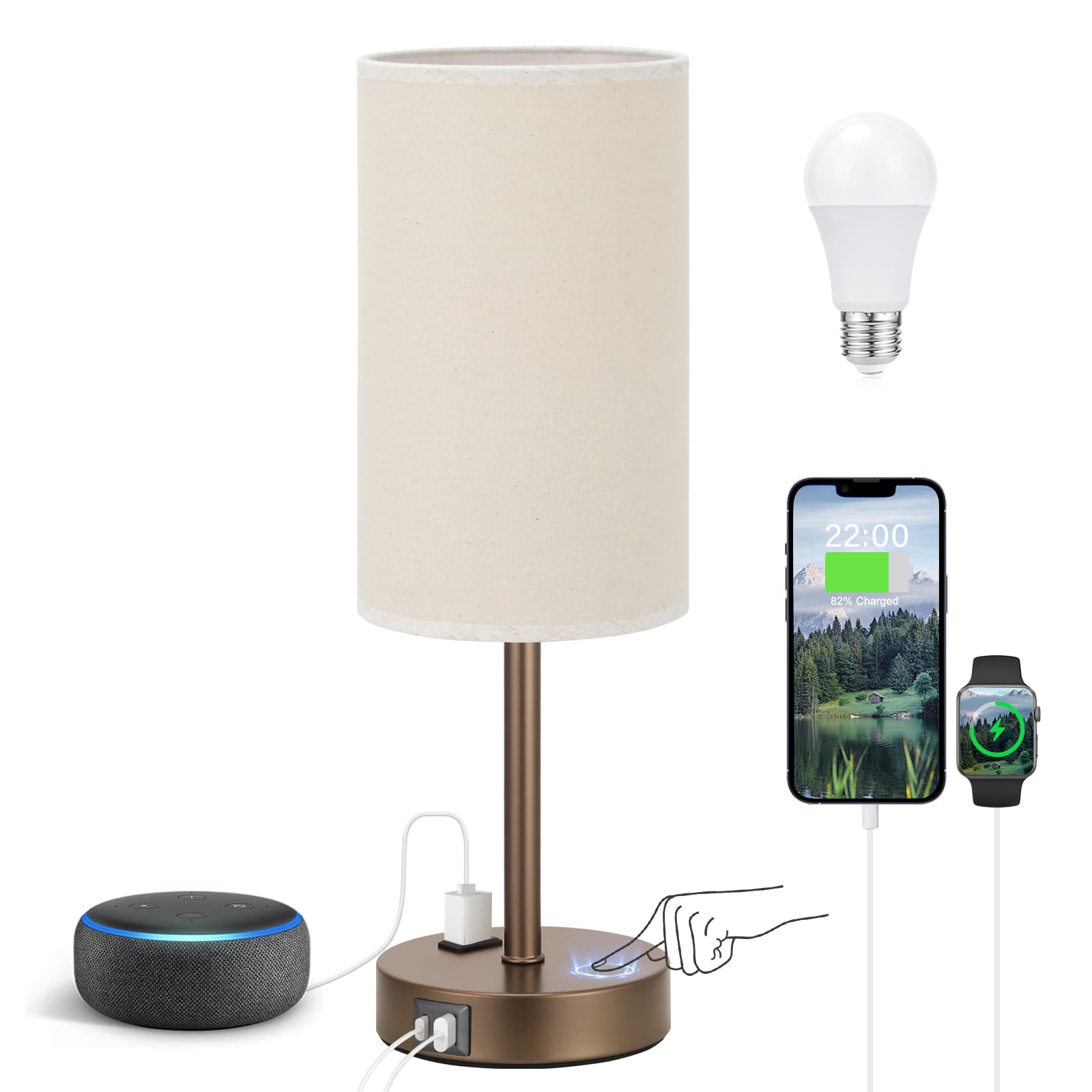 Fenmzee touch table lamp with beige shade for warm ambient lighting