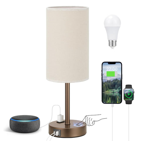Fenmzee touch table lamp with beige shade for warm ambient lighting