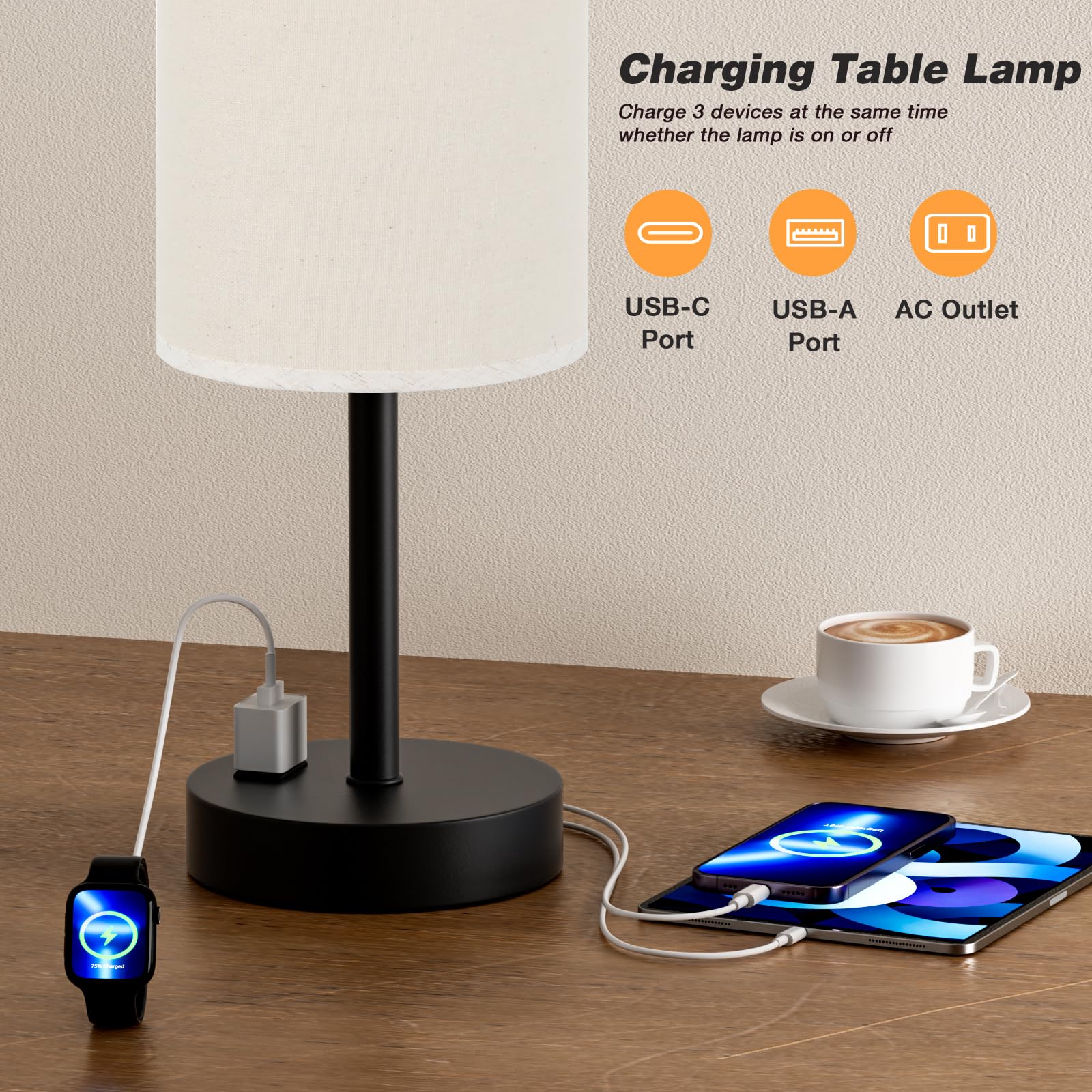 Fenmzee Touch Table Lamp black-metal-base adds sturdy support and modern contrast.