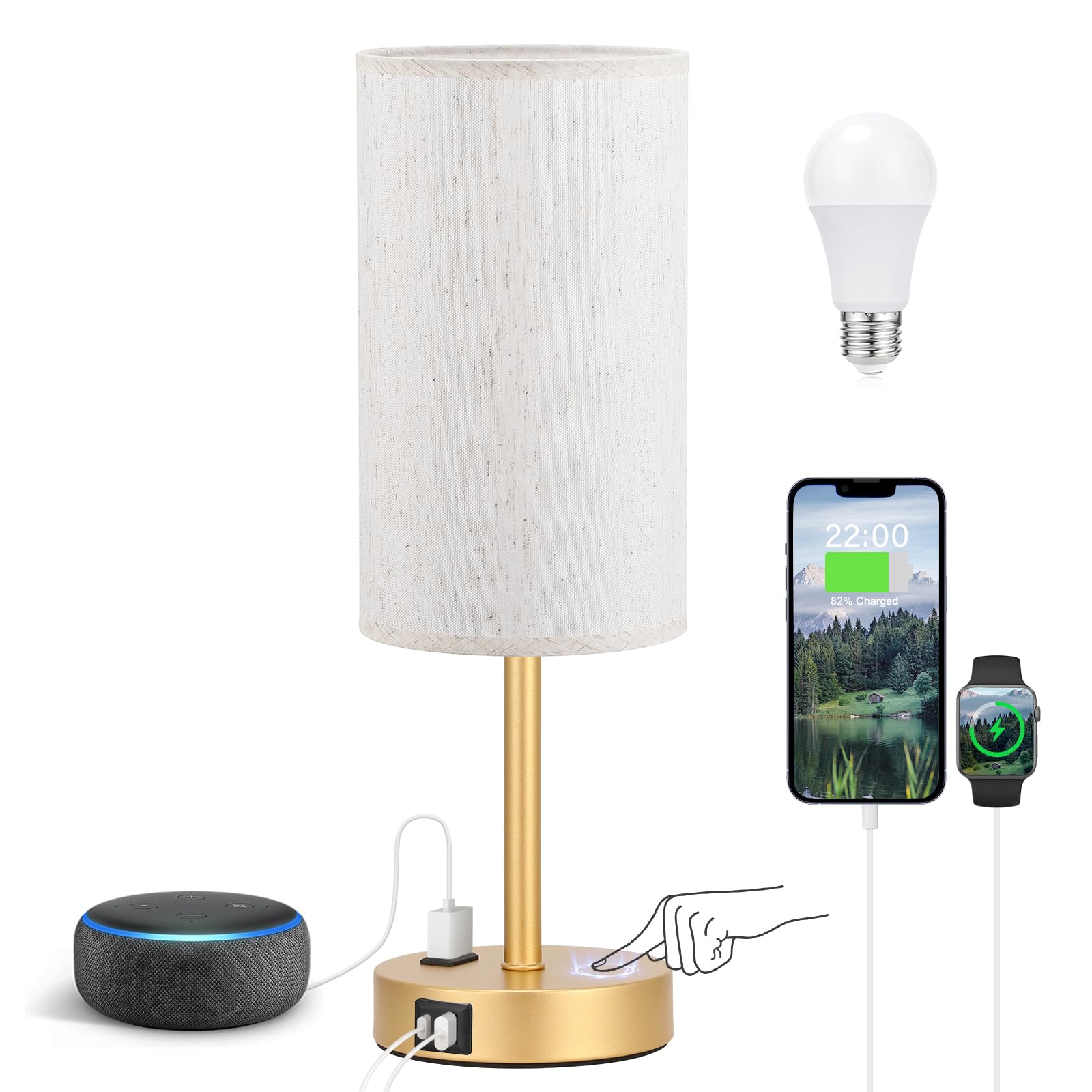 Fenmzee touch table lamp cream base with gold finish for contemporary rooms.