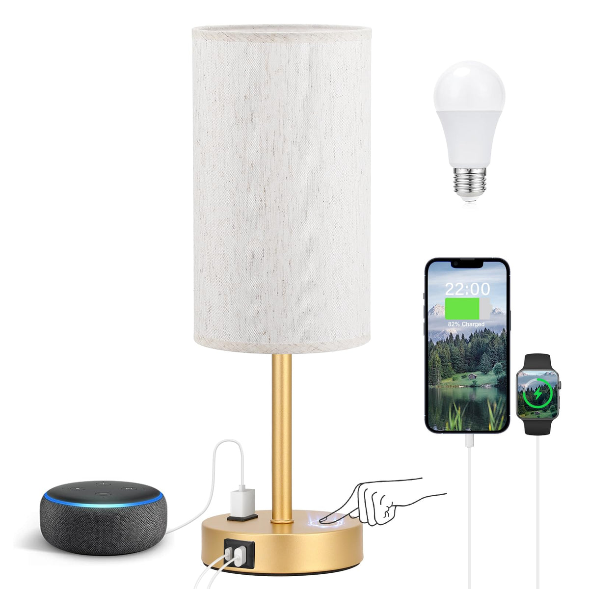 Fenmzee touch table lamp cream base with gold finish for contemporary rooms.