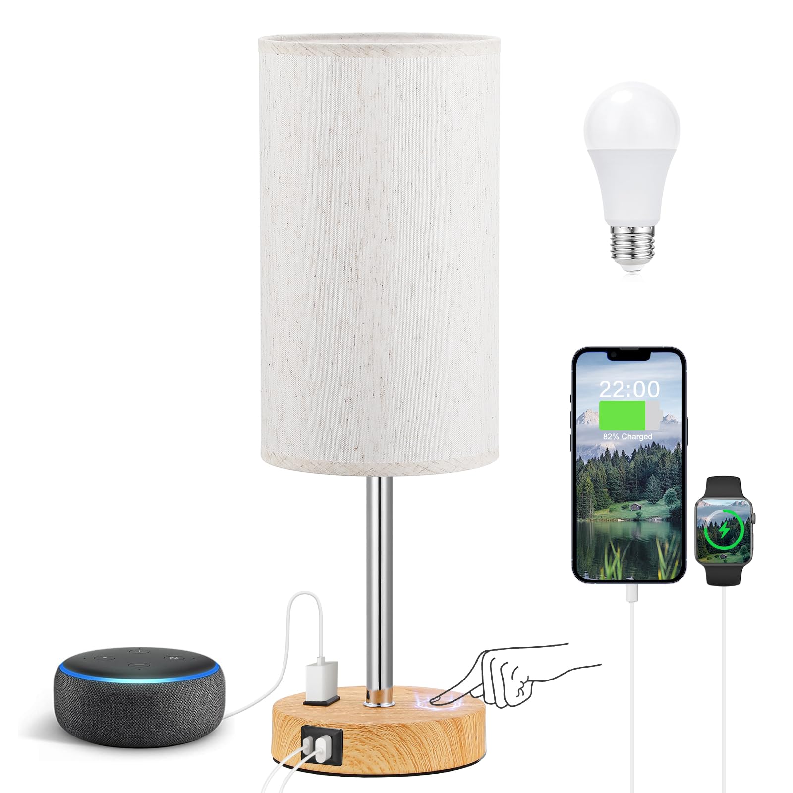 Fenmzee Touch Table Lamp cream shade glows softly for cozy bedrooms.
