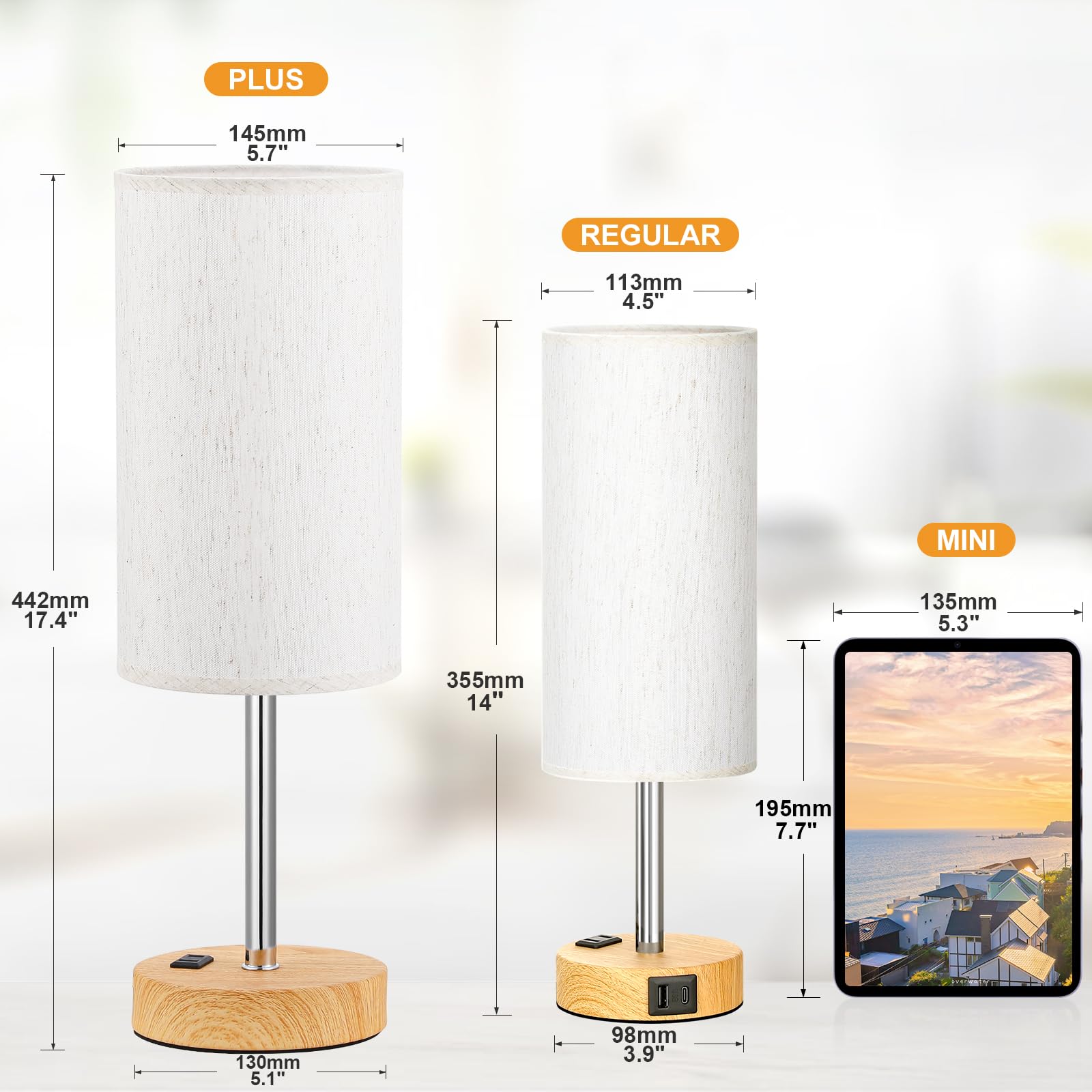 Fenmzee lamp with wood grain base adds natural texture to living areas.