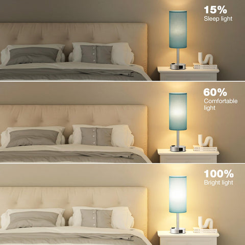 Fenmzee turquoise nightstand lamp AC outlet keeps small devices powered.