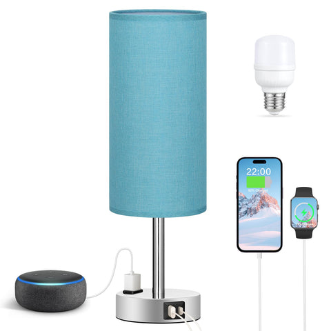 Fenmzee turquoise nightstand lamp LED bulb included for immediate use.