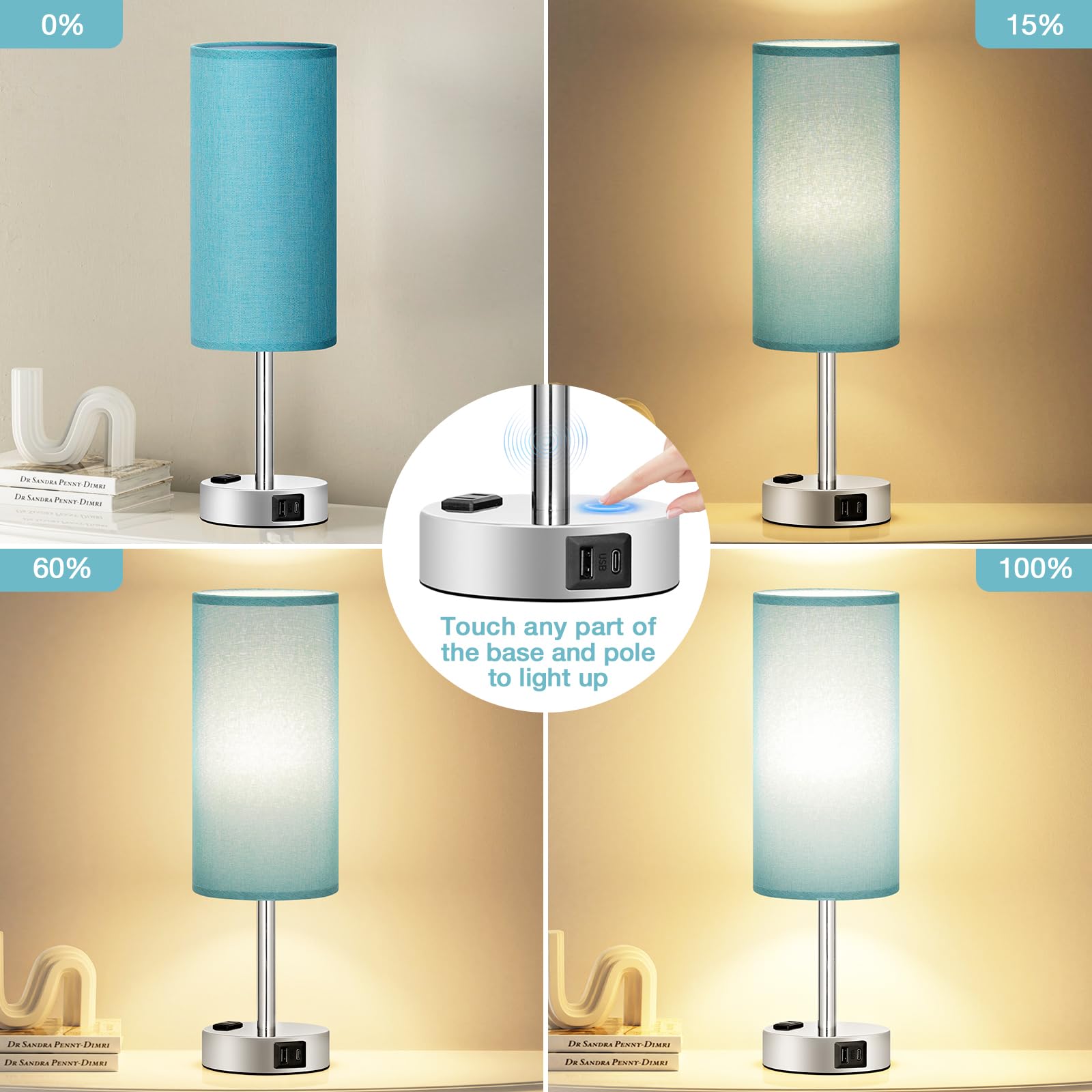 Fenmzee turquoise nightstand lamp shade provides soft diffusion for cozy evenings.