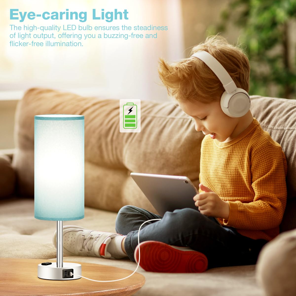 Fenmzee turquoise nightstand lamp USB port for convenient bedside charging.