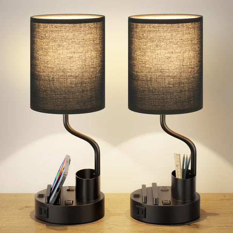 Fenmzee two-pack nightstand lamps with USB outlets for convenient charging.