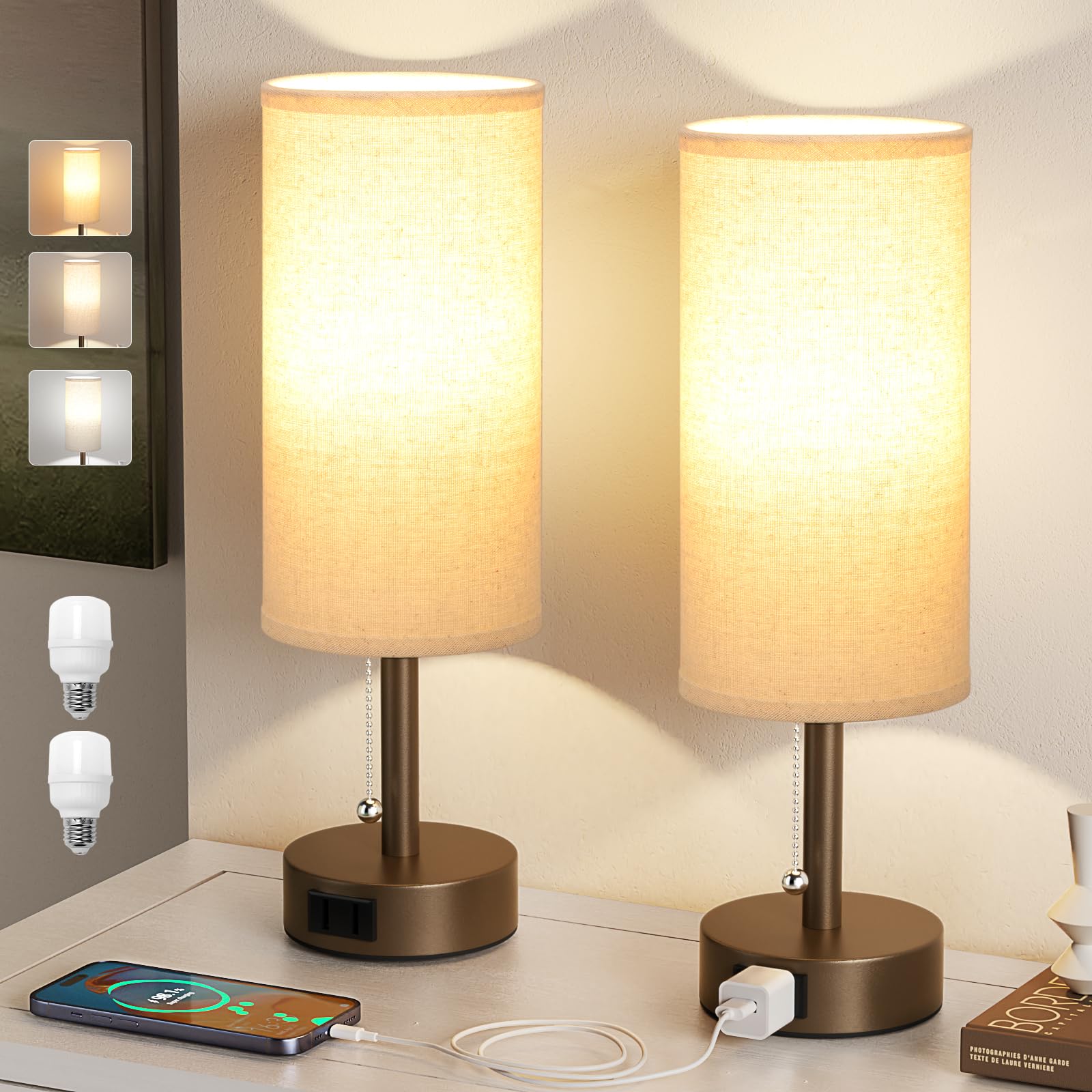 UL certified Fenmzee bedside lamps ensure safe charging and use.