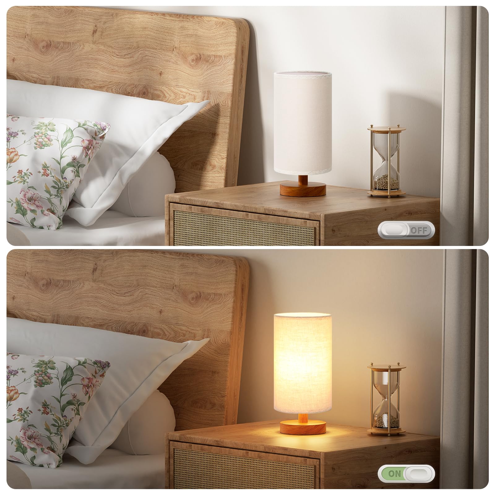 Fenmzee walnut base with beige shade blends style and compact footprint
