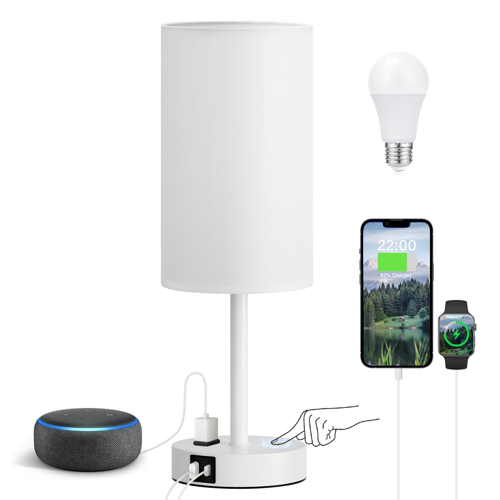 Fenmzee white nightstand lamp base provides sturdy bedside lighting.