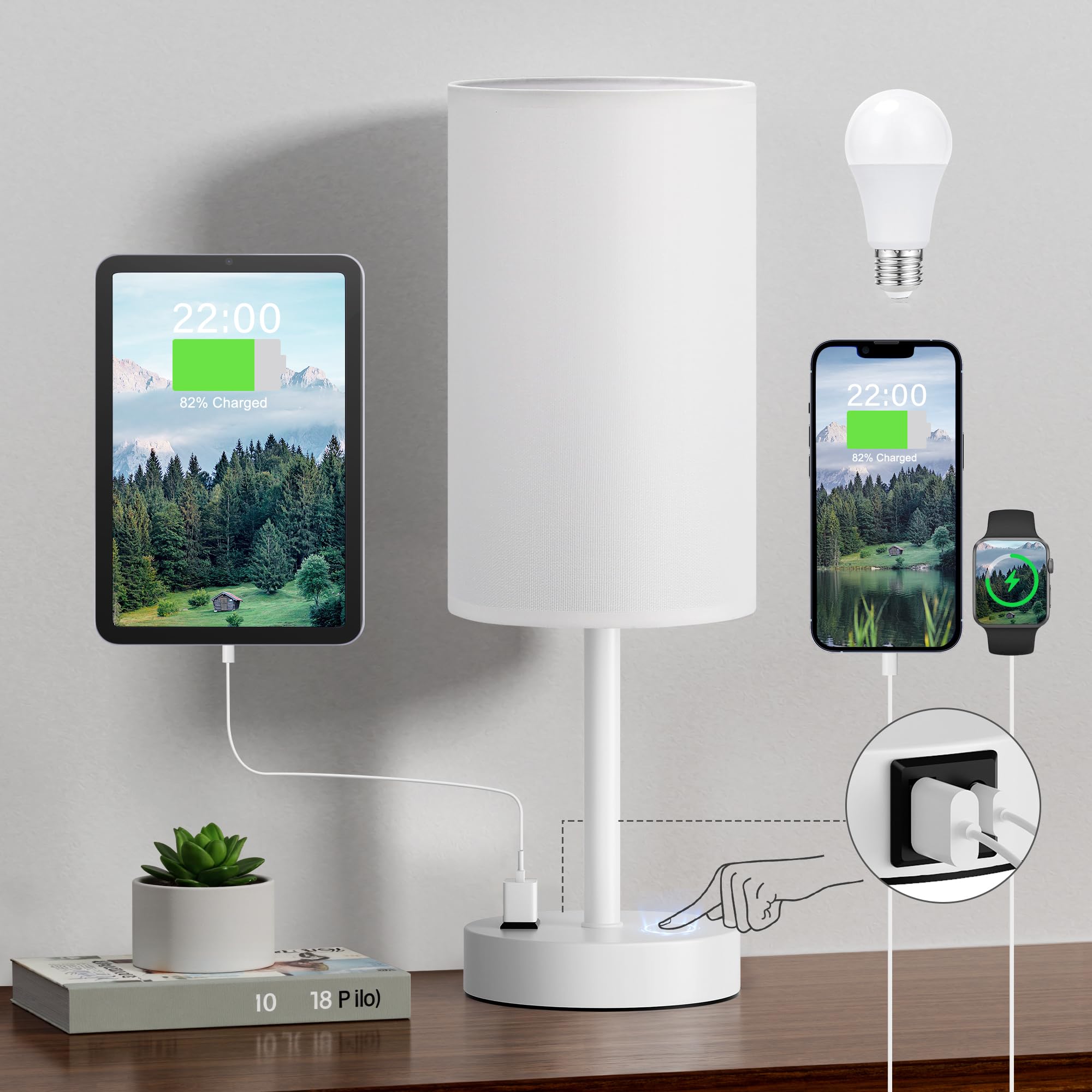 Fenmzee white nightstand lamp fits bedrooms and home offices with ease.