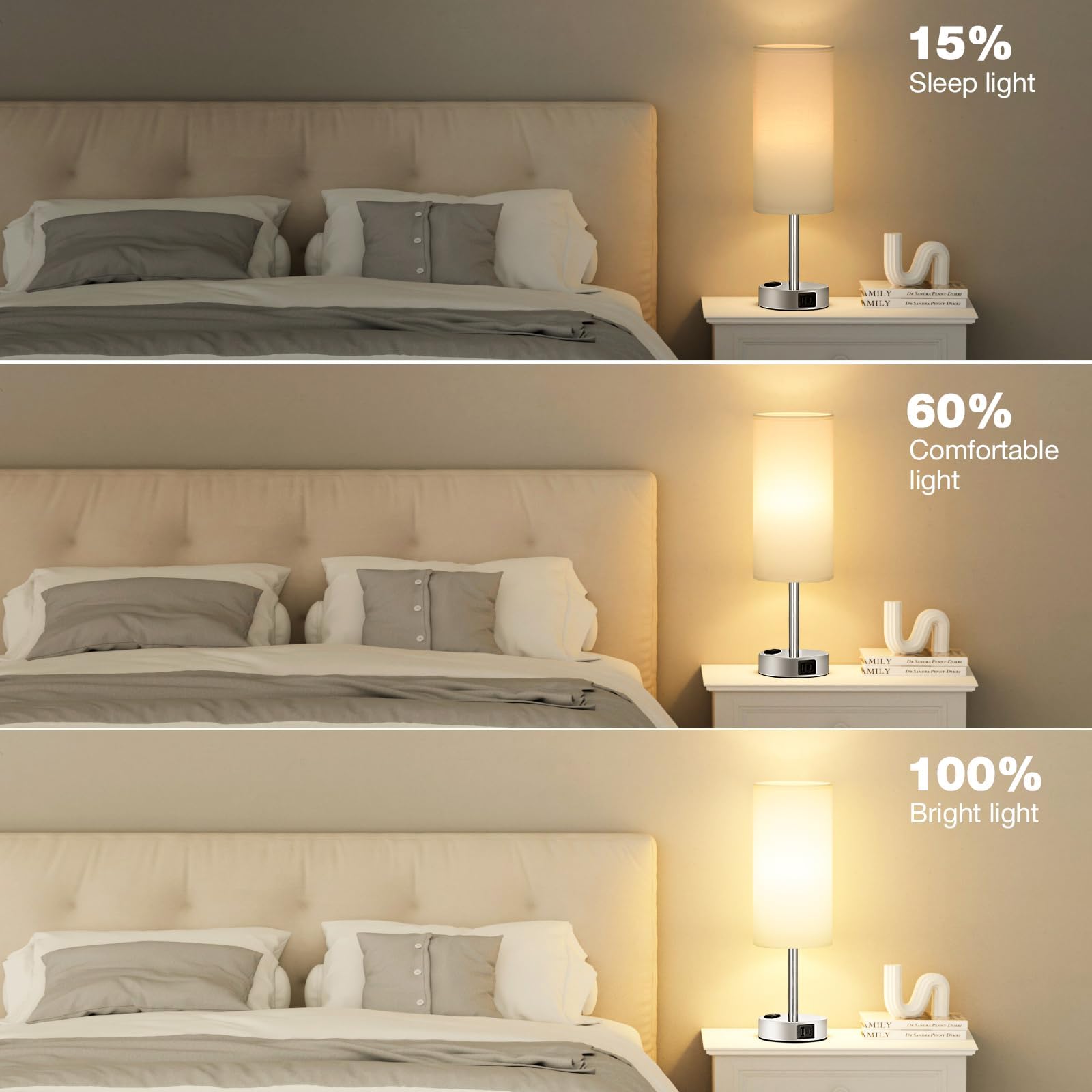 Fenmzee lamp demonstrates 3-way dimming for tailored brightness at any time.
