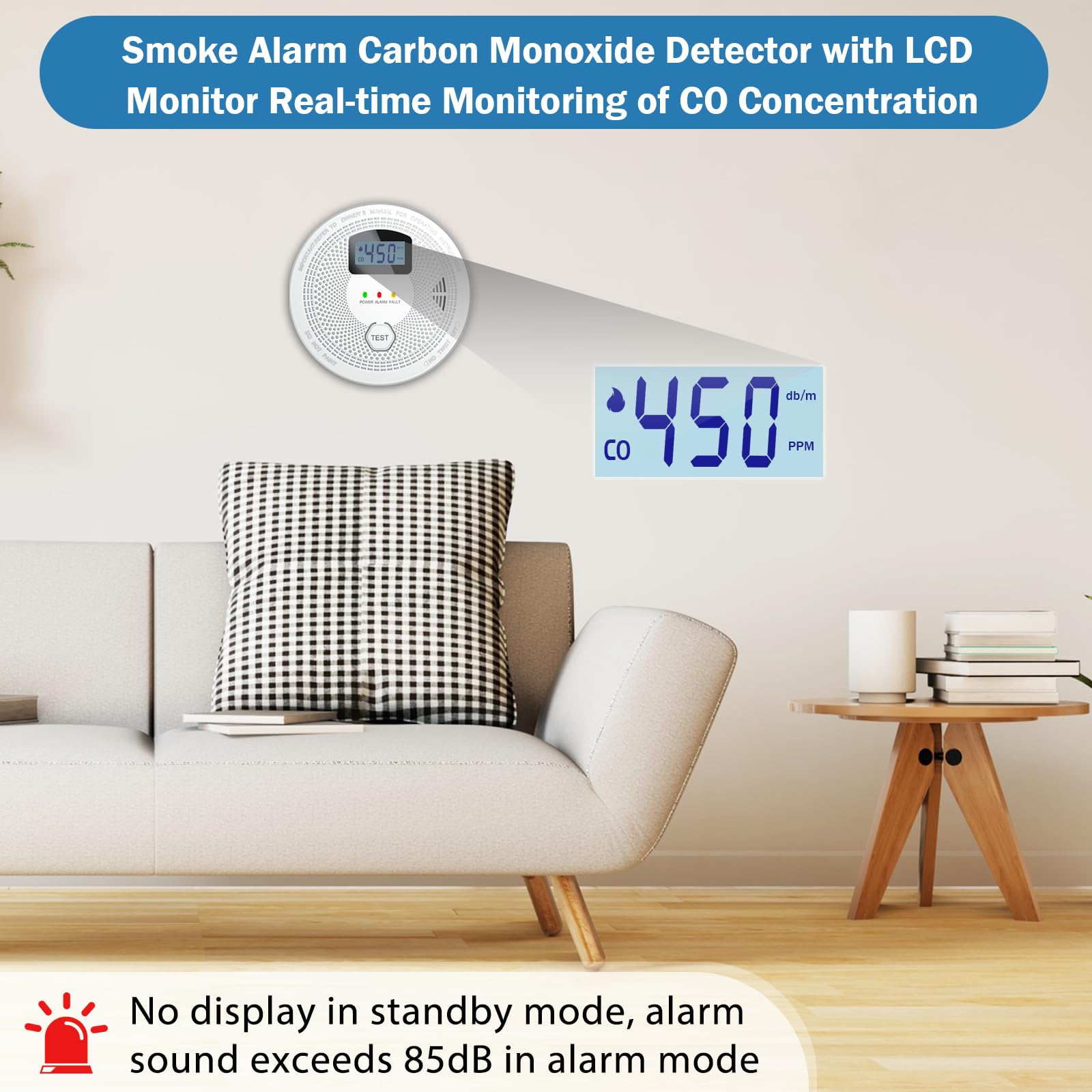 FEODSEW 2-in-1 alarm battery status indicator shows power level