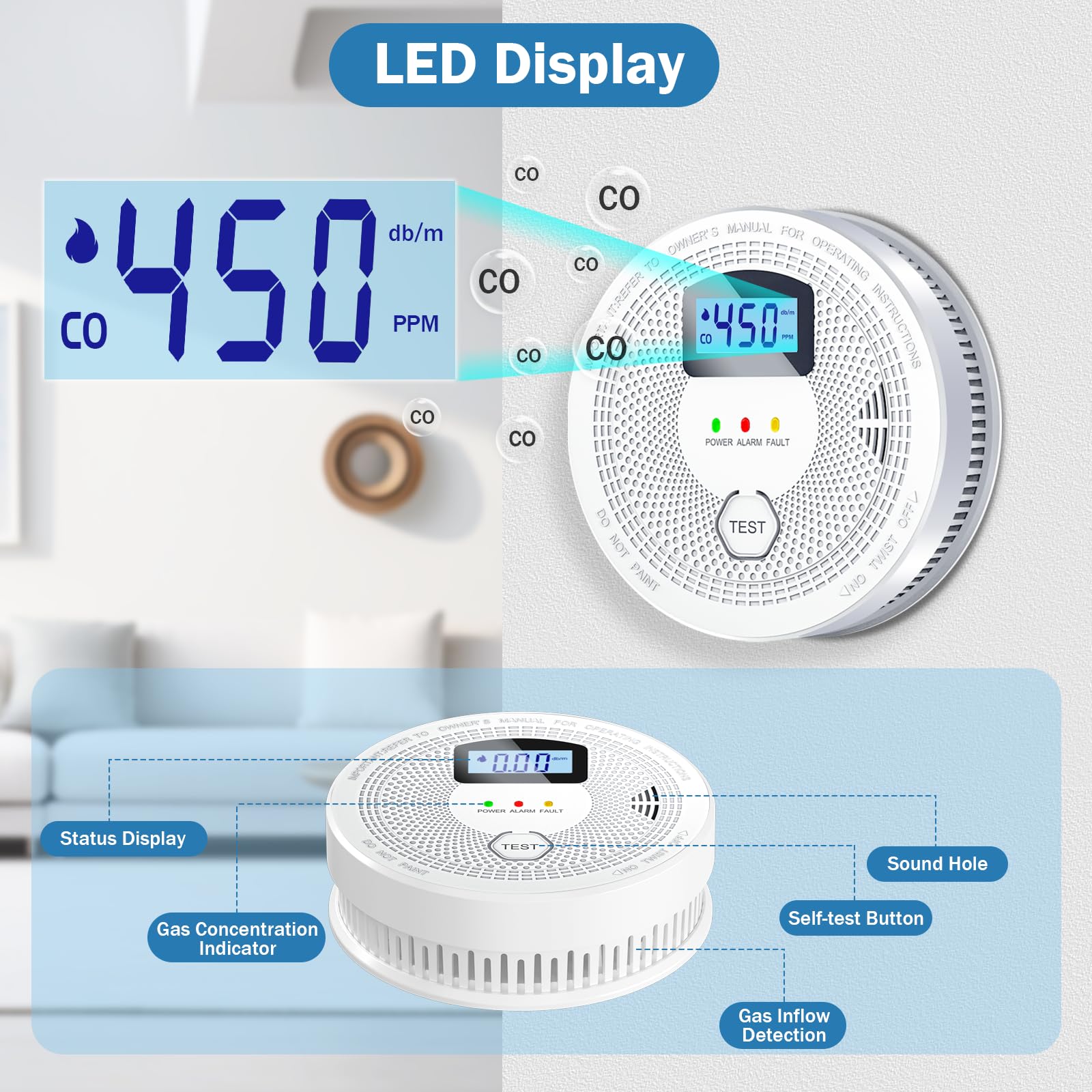 FEODSEW 2-in-1 alarm test button checks operation quickly
